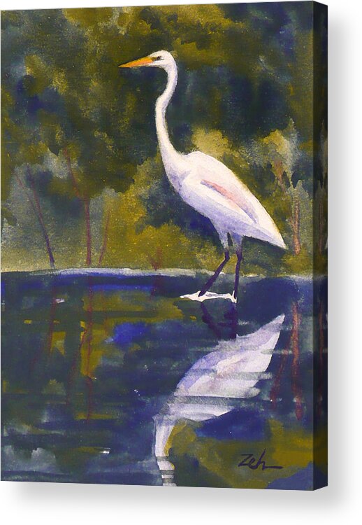 Bird Acrylic Print featuring the painting Great Egret by Janet Zeh