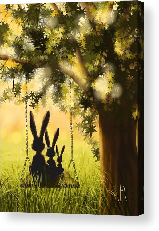 Bunny Acrylic Print featuring the painting Happily together by Veronica Minozzi