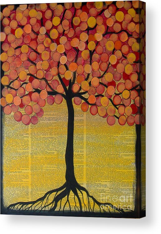 Tree Acrylic Print featuring the mixed media Happy Tree In Orange by Lee Owenby