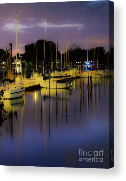Boats Acrylic Print featuring the photograph Harbor At Night by Michael Arend