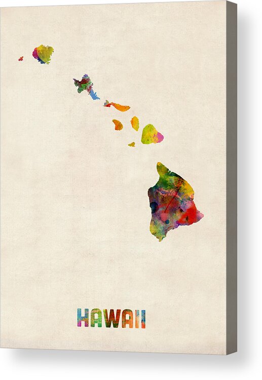 United States Map Acrylic Print featuring the digital art Hawaii Watercolor Map by Michael Tompsett