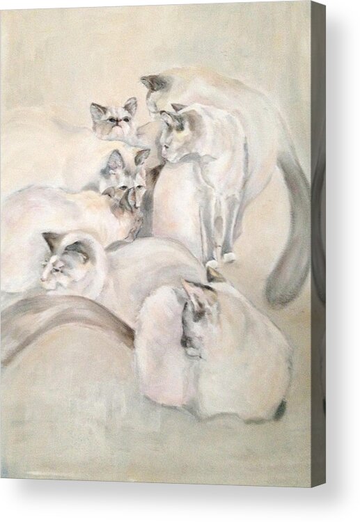 Kitten Acrylic Print featuring the painting Heavenly Puffs by Janet Felts