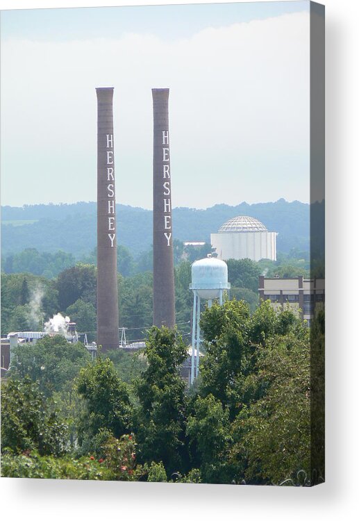 Hershey Acrylic Print featuring the photograph Hershey Smoke Stacks by Michael Porchik