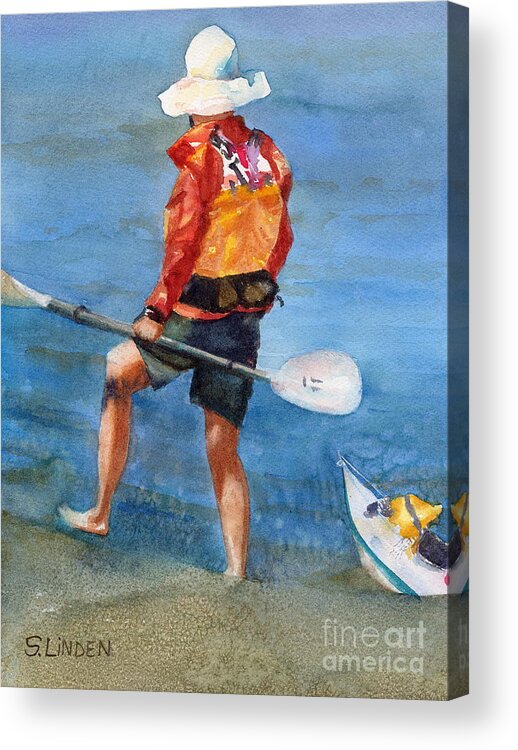 Portraits - Man- Kayaker - Boats - Boating Acrylic Print featuring the painting High Ground by Sandy Linden