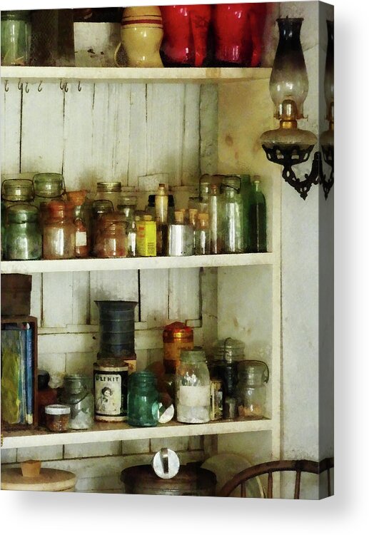 Pantry Acrylic Print featuring the photograph Hurricane Lamp in Pantry by Susan Savad