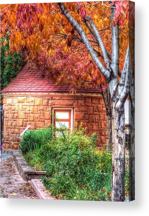 Round Acrylic Print featuring the photograph Hut in Manitou Springs by Lanita Williams