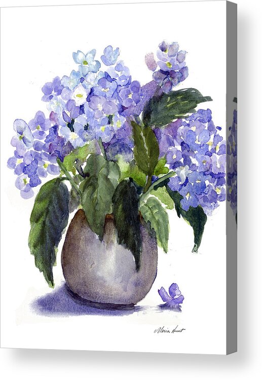 Still Life Acrylic Print featuring the painting Hydrangeas in Pewter by Maria Hunt