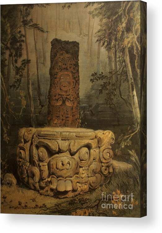 Mexico Acrylic Print featuring the photograph Idol and Altar at Copan by Frederick Catherwood by John Mitchell