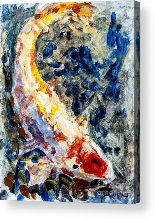 Acrylic Paintings Acrylic Print featuring the photograph Impressionistic Koi by Timothy Hacker