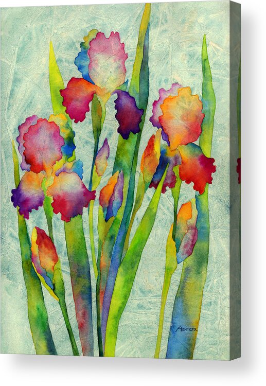 Iris Acrylic Print featuring the painting Iris Elegance on Green by Hailey E Herrera