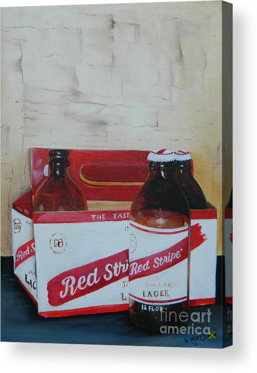 Jamaica Acrylic Print featuring the painting Jamaica Red Stripe Beer by Kenneth Harris