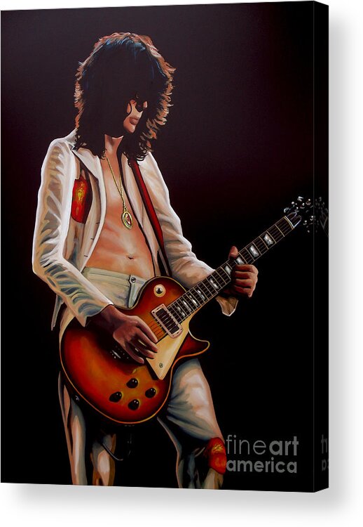 Jimmy Page Acrylic Print featuring the painting Jimmy Page in Led Zeppelin Painting by Paul Meijering