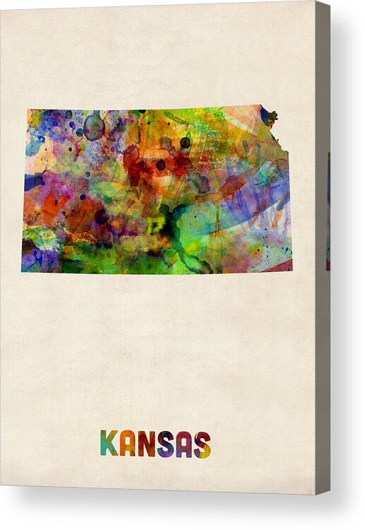 United States Map Acrylic Print featuring the digital art Kansas Watercolor Map by Michael Tompsett