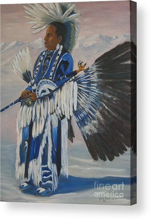 Native Art Acrylic Print featuring the painting Kel Rainer pow wow dancer by George Chacon