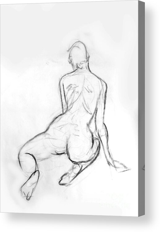 Drawing Acrylic Print featuring the drawing Kneeling Female Nude by Adam Long