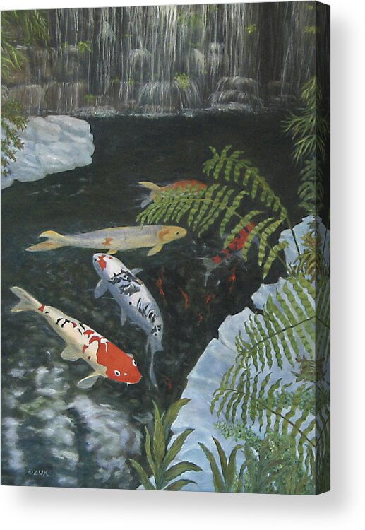 Karen Zuk Rosenblatt Art And Photography Acrylic Print featuring the painting Koi fish by Karen Zuk Rosenblatt