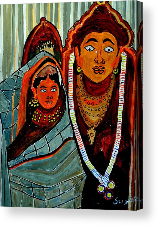 Paintings In Acrylics And Oils On --- Indian Saints Acrylic Print featuring the painting Krishna and Radha by Anand Swaroop Manchiraju
