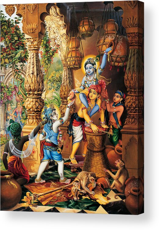 Krishna Acrylic Print featuring the painting Krishna Balaram stealing butter by Vrindavan Das