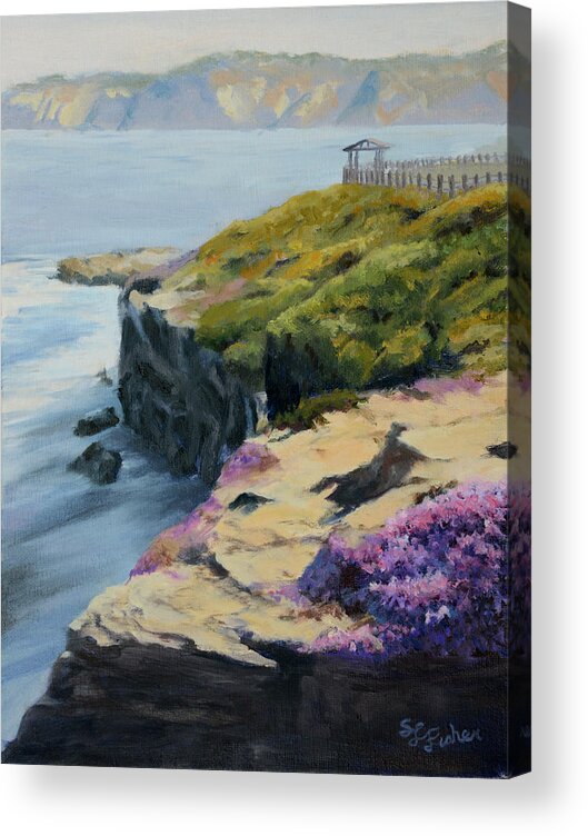 Landscape Acrylic Print featuring the painting La Jolla Cove by Sandy Fisher