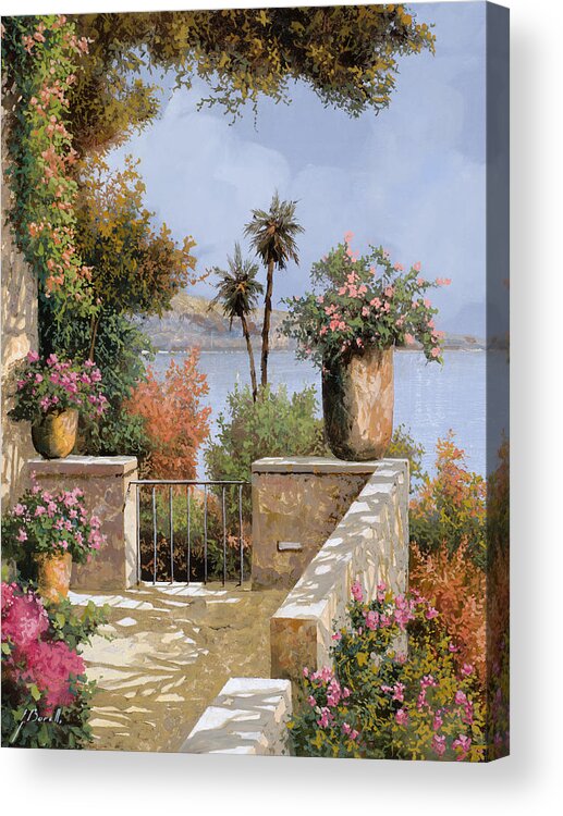 Terrace Acrylic Print featuring the painting La Terrazza Un Vaso Due Palme by Guido Borelli