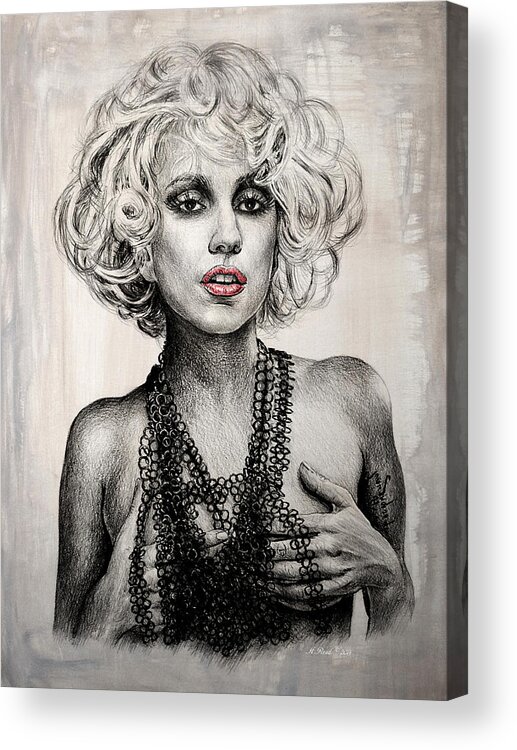 Lady Gaga Acrylic Print featuring the drawing Lady GaGa by Andrew Read