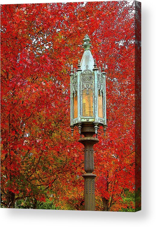 Fine Art Acrylic Print featuring the photograph Lamp Post in Fall by Rodney Lee Williams