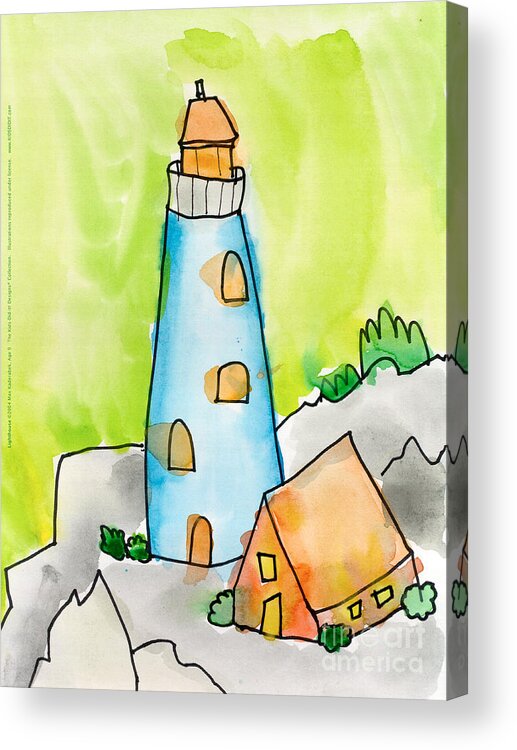 Lighthouse Acrylic Print featuring the painting Lighthouse by Max Kederabek Age Nine