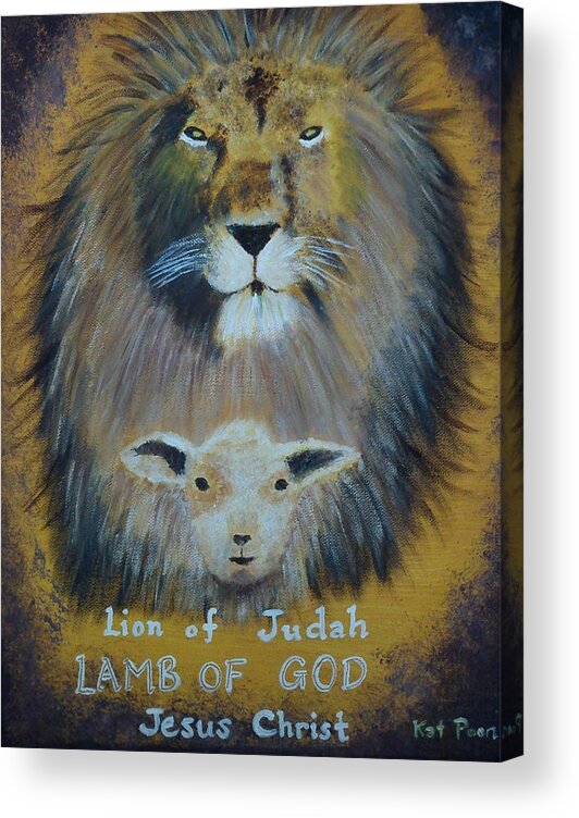 Lion Acrylic Print featuring the painting Lion and the Lamb by Kat Poon