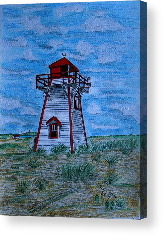 Red Acrylic Print featuring the painting Little Red and White Lighthouse by Kathy Marrs Chandler