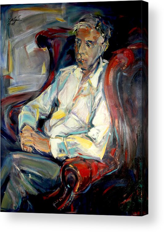 Portrait Acrylic Print featuring the painting Lost in thought by Zofia Kijak