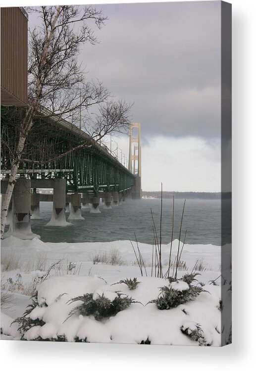 Winter Acrylic Print featuring the photograph Mackinac Bridge at Christmas by Keith Stokes