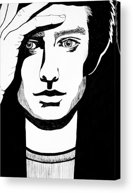 Pen And Ink Acrylic Print featuring the drawing Man In Thought by Barbara J Blaisdell