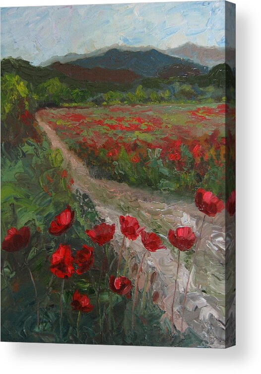 Red Poppies Acrylic Print featuring the painting Meadow With Poppies by Susan Richardson