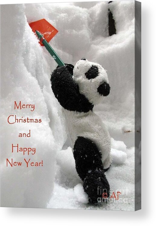 Baby Panda Acrylic Print featuring the photograph Merry Christmas And Happy New Year from Ginny The Baby Panda by Ausra Huntington nee Paulauskaite