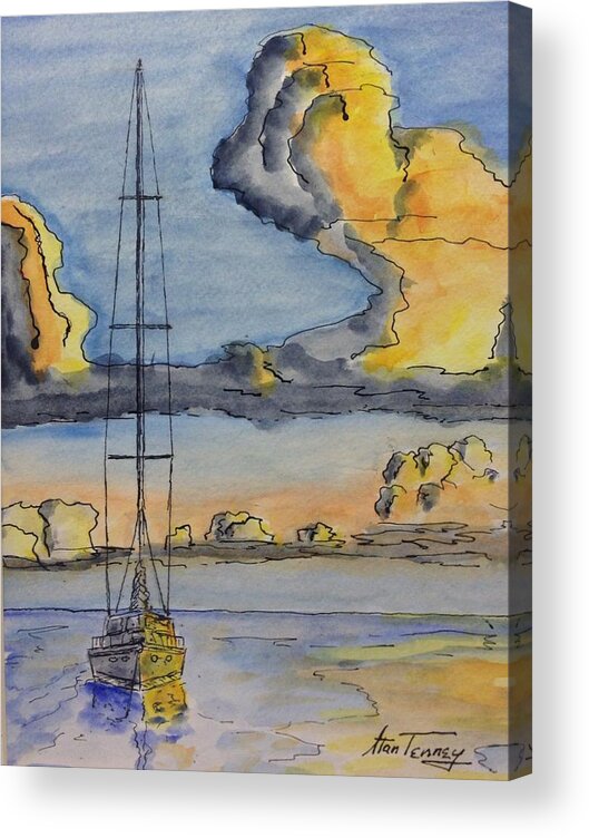 Boat Acrylic Print featuring the painting Moored by Stan Tenney