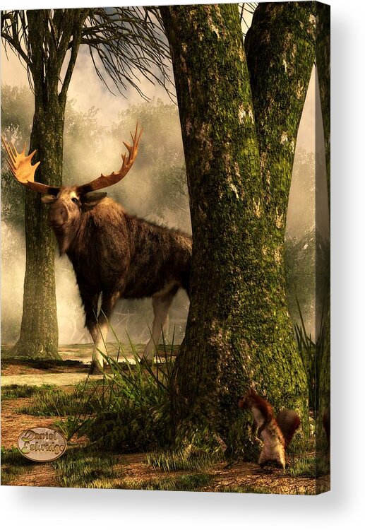 Moose Acrylic Print featuring the digital art Moose and Squirrel by Daniel Eskridge