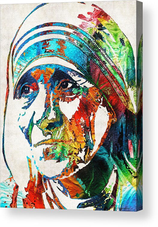Mother Teresa Acrylic Print featuring the painting Mother Teresa Tribute by Sharon Cummings by Sharon Cummings