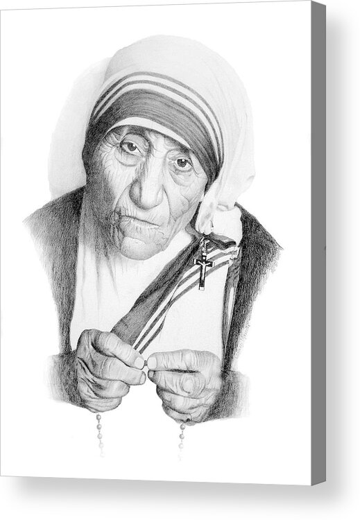 Portrait Acrylic Print featuring the drawing Mother Theresa by Conrad Mieschke