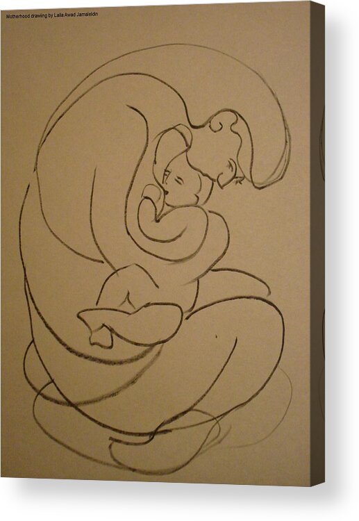 Motherhood Acrylic Print featuring the drawing Motherhood by Laila Awad Jamaleldin
