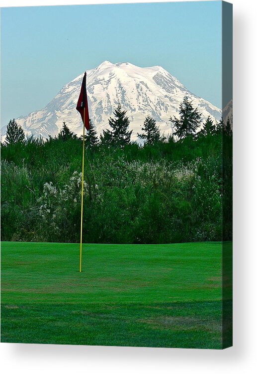 Golf Acrylic Print featuring the photograph Mount Rainer at Lipoma Firs by Jean Wright