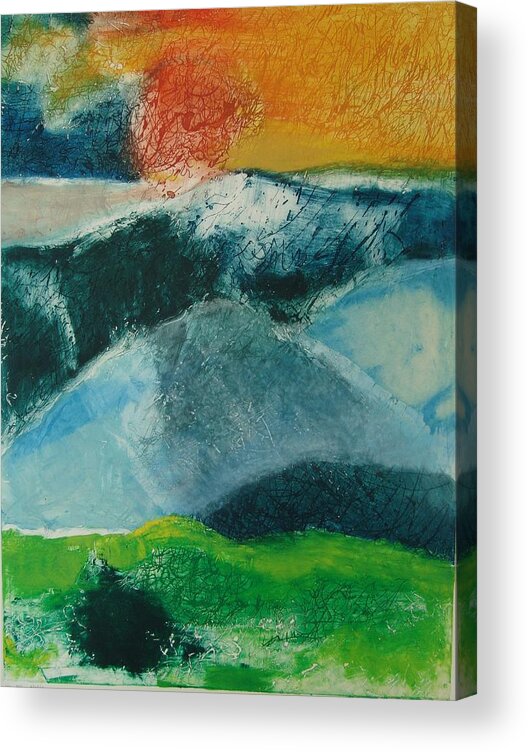 Monoprint Acrylic Print featuring the mixed media Mountains 1 by Karen Coggeshall