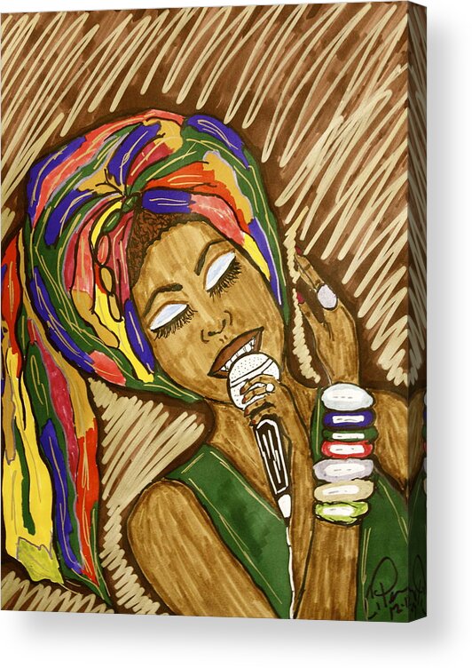 Colorful Acrylic Print featuring the drawing Ms. Badu by Chrissy Pena