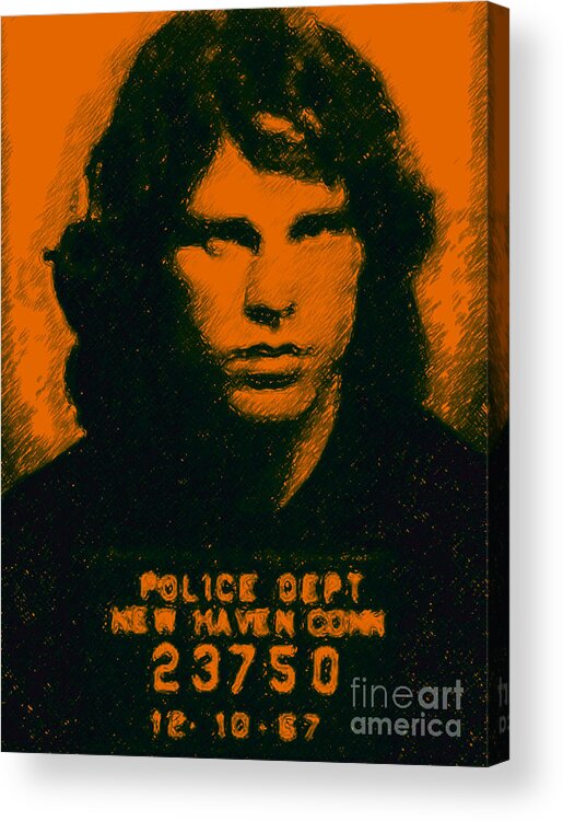Jim Morrison Acrylic Print featuring the photograph Mugshot Jim Morrison by Wingsdomain Art and Photography