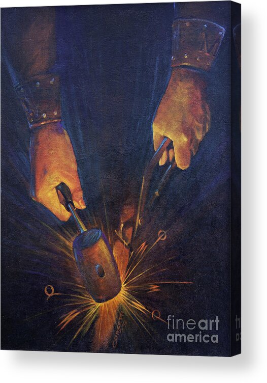 Hard Work Acrylic Print featuring the painting My Father's Hands by Robert Corsetti