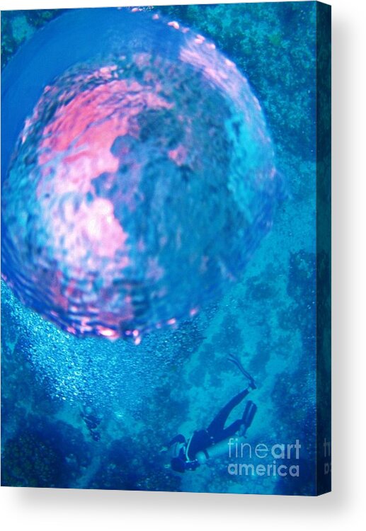 Fish Acrylic Print featuring the painting My Reflection in a Divers Bubble by John Malone