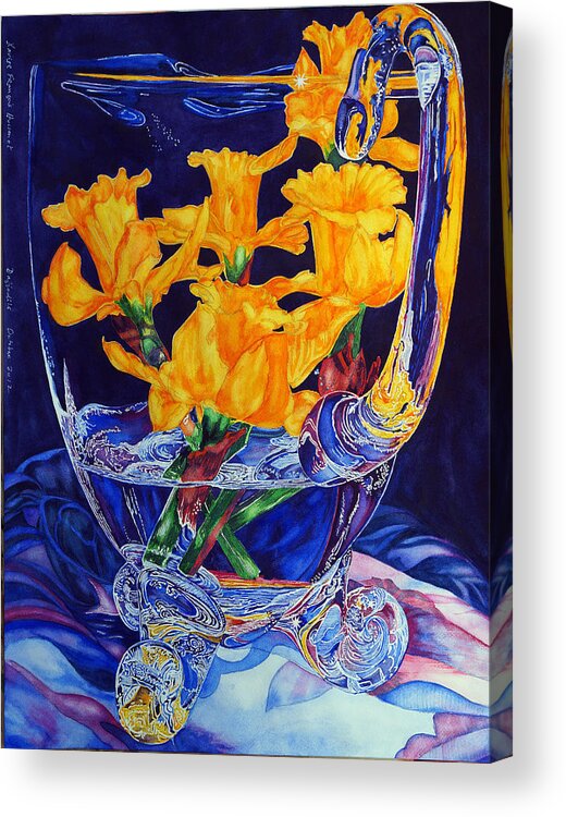 Daffodils Acrylic Print featuring the painting Narcisses dans un Vase from Master Class by Xavier Francois Hussenet