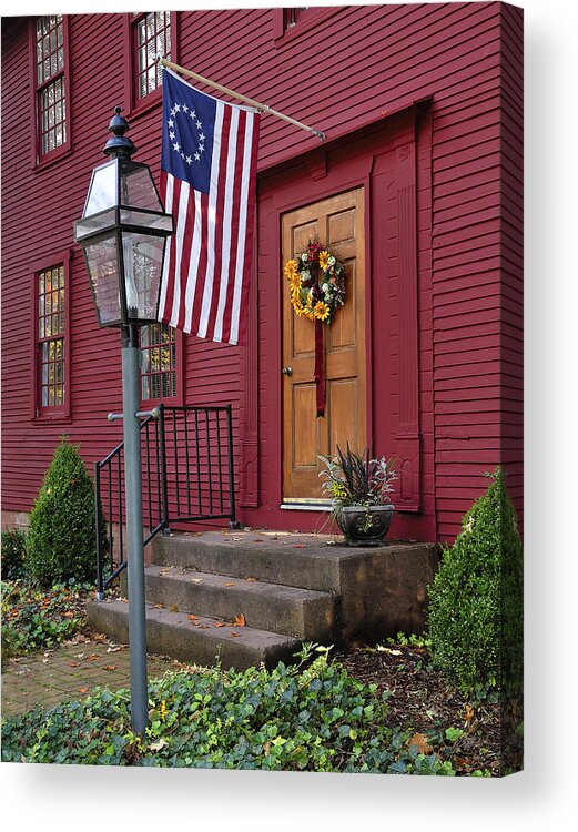 Americana Acrylic Print featuring the photograph New England Door and Betsy Ross Flag by Phil Cardamone