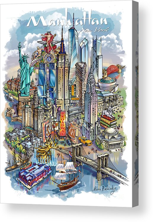 New York City Acrylic Print featuring the painting New York Theme 1 by Maria Rabinky