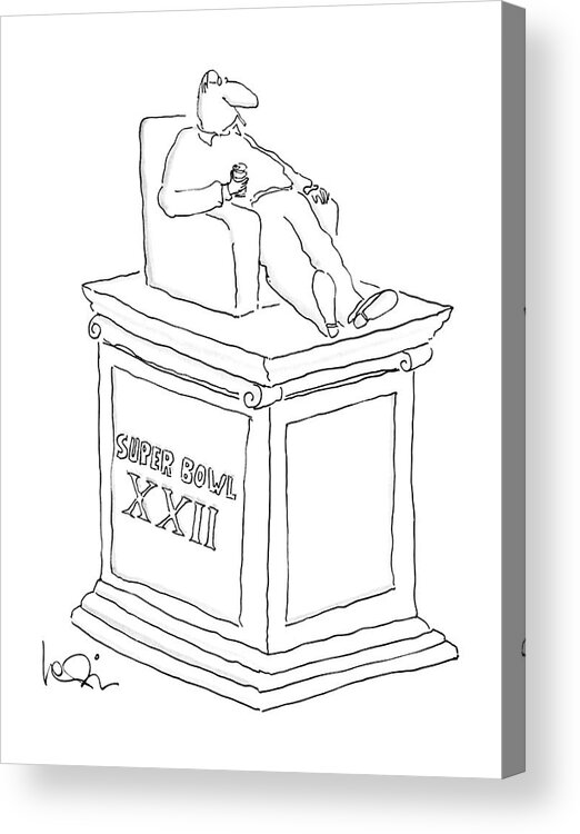 No Caption
Monument Of Man Sitting In Easy Chair And Holding Can Of Beer Acrylic Print featuring the drawing New Yorker February 1st, 1988 by Arnie Levin