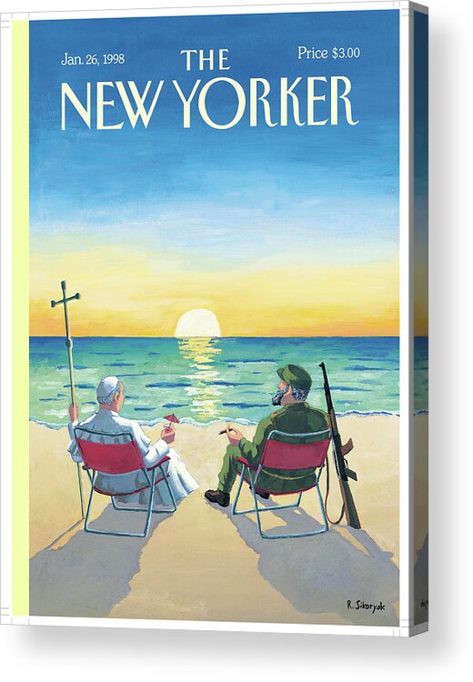 On The Beach Acrylic Print featuring the painting New Yorker January 26th, 1998 by R Sikoryak